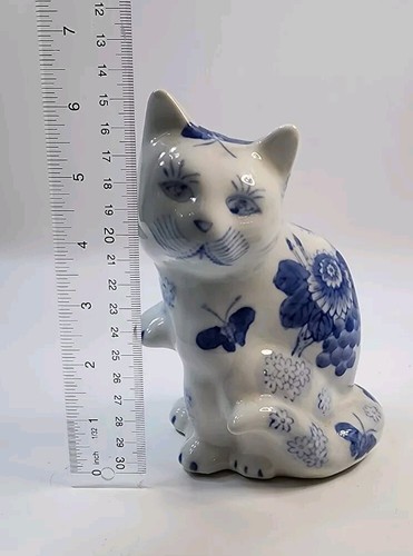 Vtg china cat - figurine, blue