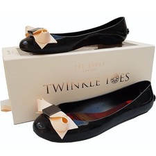 Ted Baker Tayena Ballet Flat Shoes Pump UK Size 4 Solid Black Cream Twinkle Toes