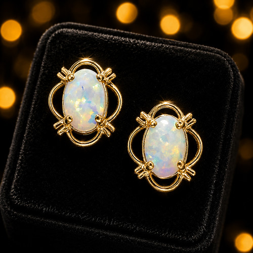 Oval opal earrings 9ct yellow - oval,