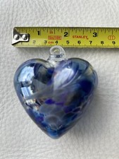 Blue Glass heart Hanging suncatcher   no ribbon friendship Christmas gift 