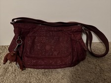 Kipling Priska B Port Red Snake Print bag With Monkey Keyring