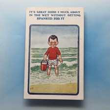 Comic Postcard 1928 Child Seaside Wet Bucket Spanked A.E. Artist Signed