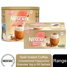 Nescafe Gold Instant Coffee Unsweetened Cappuccino Granules 1kg or 50 Sachets