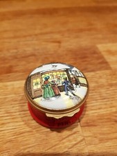 Vintage Halcyon Days Bilston Battersea Red Enamel Trinket Box Christmas 1976