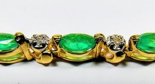 14k Solid Yellow Gold 4.07 Carat  Emerald Link Bracelet with Accent Diamonds