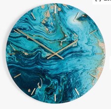 John Lewis Marble-Effect Glass Analogue Wall Clock, 50cm, Blue