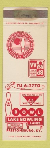 Matchbook cover lake bowling - -,