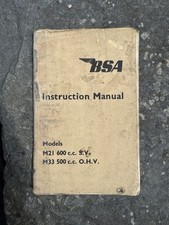 BSA Vintage Motorcycle Instruction Manual M21 600c.c. S.V. and M33 500c.c OHV