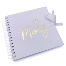 In Loving Memory Funeral Guest Book White Scrapbook Photo album With Gold Script