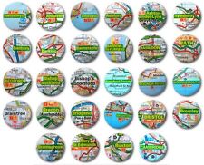 UK TOWNS & CITIES (Various Designs) -  1" / 25mm Button Badge - (A-C) Road Map