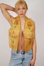 70s Fringe Vest (S) vintage tan suede cowgirl small leather cowboy western rodeo