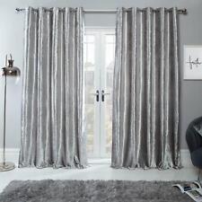 Sienna Crushed Velvet Pair of Fully Lined Ring Top Eyelet Curtains Silver Grey