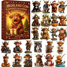 Highland Cow Advent Calendar 2025 3D Handmade Highland Cow Figurine Set Kid Gift