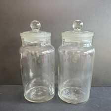 2 Vintage BRITISH MADE Glass STORAGE SWEETS S2 JARS with GROUND LIDS - FAB cond.