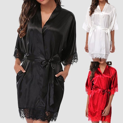 Women silk lace sleepwear robe - lace,