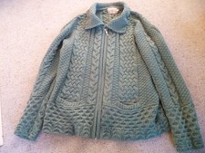 Blarney Woollen Mills Aran Originals 100% Wool Green Zip Cardigan Sweater size L