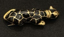 Vintage Gale Hayman Brooch Leopard Enamel Gold Black 3” Cat Spotted
