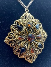 Dorene Maltese Cross Pendant Necklace Rhinestone & Black Topaz Tear Drop Crystal