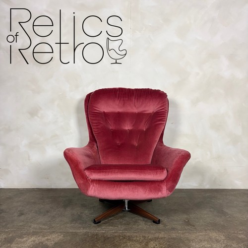 Pink swivel teak lounge chair - swivel,