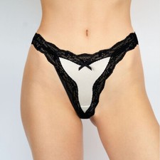 3-PACK Ex H&M Black White Lace Bow Satin Thong Underwear Panties Size 10 Only