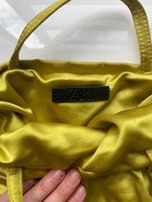 ZARA Yellow Rouched Silk Mini Bucket Bag with Silver Chain