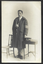 WW1 WOUNDED SOLDIER WOUND STRIPES ON COAT REAL PHOTO POSTCARD VISIBLE CAP BADGE