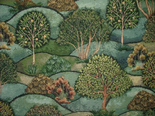 Green meadow tree tapestry - meadow,