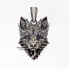 Wild Fox Head Reynard Jungle Animal Pendant Oxidized 925 Silver Gift Birthday