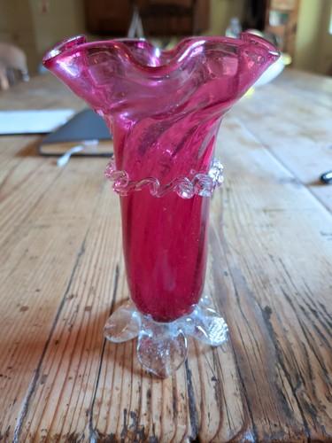 Victorian cranberry glass vase - glass,