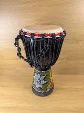 Djembe Drum 7 Inch Hand-Painted African Drum, Solid Wood, Rope Tuning - A-Star