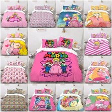 Princess Peach Super Mario Duvet Cover Cartoon Bedding Set Single Double King UK