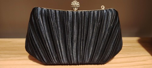 Navy blue satin - satin, pleated