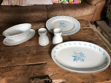 Abalone China Japan Sky Flower Dinner Set - Plates, Egg Cups, Gravy Boat