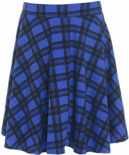 WOMEN'S SKATER SKIRT REGULAR SIZE FLARED PLAIN AND TARTAN ELASTIC WAIST LADIES