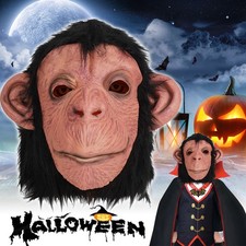 Monkey Mask Latex Full Head Animal Black Chimp Mask Headgear Halloween Costume