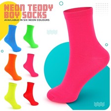 Men's Neon Teddy Boy Socks Mens Bright Fancy Dress Socks 6-11