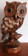 Handcarved Wooden Owl On A Branch. Rustic. 22cm Tall Approx Beautiful Condition