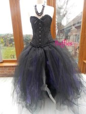 Ladies Long Tutu Black Purple Tulle Maxi skirt split Net tutu Goth wedding 