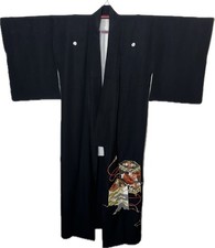 Japanese Black Silk Tomesode Kimono, Tatemakie Motif & Crest, Vintage Handmade