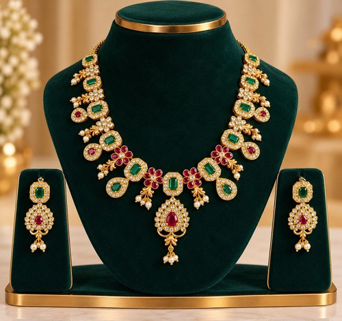 Green ruby necklace set indian - necklace,