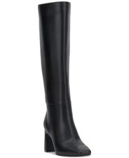 INC Odina Dress Boots Black Smooth 9.5W Extra Wide Calf Square Toe MSRP $149