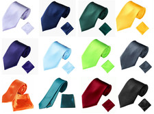 Satin Men Tie and Handkerchief pocket square 2pcs Set Wedding 5cm or 9cm width