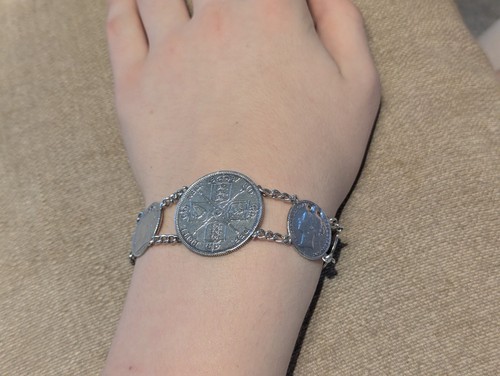 Vintage silver coin bracelet - silver,