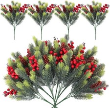 1-8×Artificial Pine Picks Fake Pine Branche Christmas Picks with Pine Cones Xmas