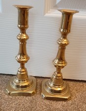 Victorian Brass Candlesticks Matching Pair.  8"  Solid Brass Repair Needed