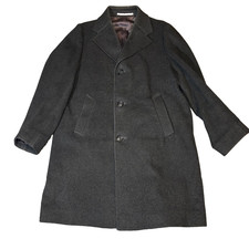 CROMBIE (40/42R) Pure New Wool Overcoat Coat Jacket black Topcoat vintage