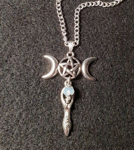 Triple moon pentagram - pentagram, goddess