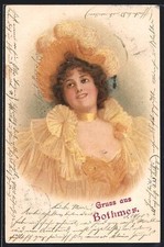 Lithograph Lady with Feather