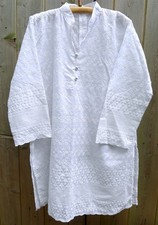 Ladies white Indian Kurta/Kurti tunic, embroidered cotton - size 48