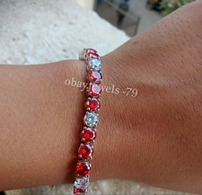 9Ct Round Lab Created Red Garnet Women'sTennis Bracelet 14K White Gold Plated